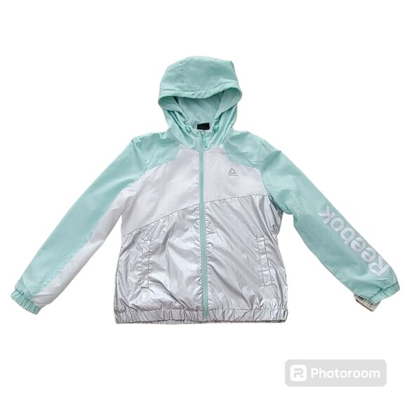 Reebok Mint Metallic Hooded Polar Fleece Lined Track Jacket Windbreaker NEW - Picture 9 of 15